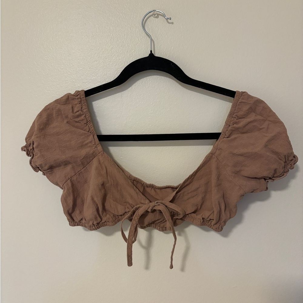 Brown Tie Front Crop Top